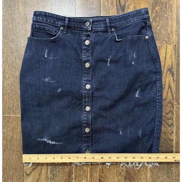 Banana Republic Jean Skirt Sz 4 (W29xL18) Button Down Pencil Blue Denim Raw Hem - Picture 3 of 6
